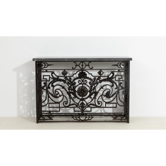 Black Neoclassical Wrought Iron Console With Belgian Bluestone For Sale - Image 8 of 13