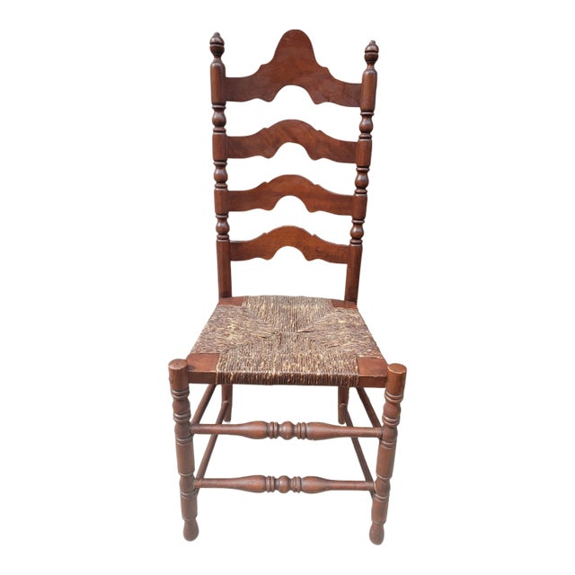 1960s Ladderback Dining Chair Rush Woven Seat For Sale