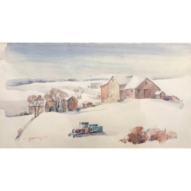 Arthur Meltzer “Winter Farm Landscape” Watercolor For Sale - Image 4 of 7