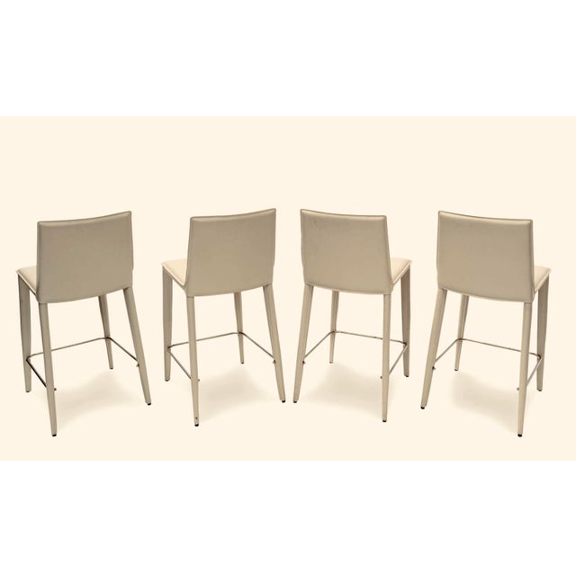Set of 4 Italian Frag Leather Counter Stools – Handcrafted Ivory Saddle Leather, Minimalist Modern Design For Sale - Image 4 of 10