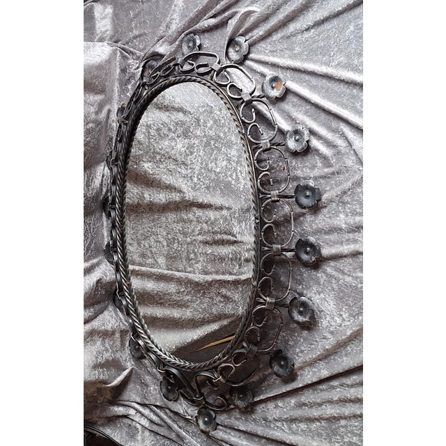 1970s Vintage Rustic Oval Wall Mirror in Wrought Iron, 1970s For Sale - Image 5 of 7
