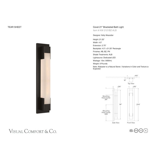 Visual Comfort Kelly Wearstler for Visual Comfort Signature Covet 21" Bracketed Bath Light in Bronze with Alabaster For Sale - Image 4 of 5