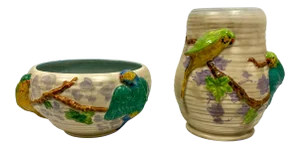 Vintage English Clarise Cliff Art Pottery With Birds - S/2