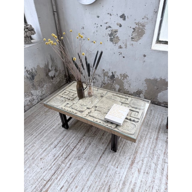 Beige Ceramic Coffee Table with Carved Stone, 1950s For Sale - Image 8 of 18