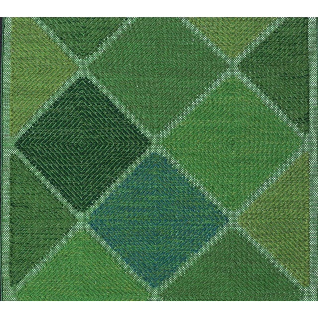 Scandinavian Flat Weave Rug by Keivan Woven Arts, Geometric Greens 4'0 X 6'2 For Sale In Atlanta - Image 6 of 11