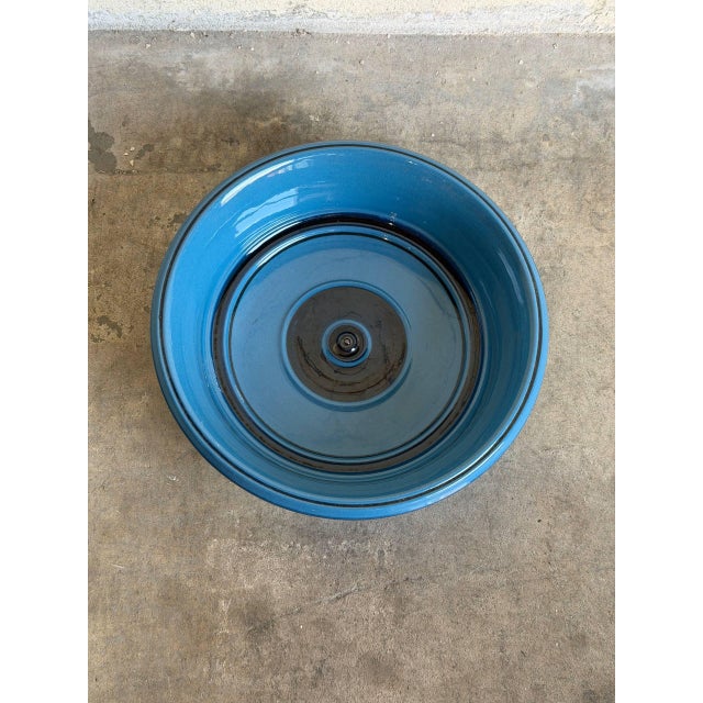 Mid-Century Modern Knabstrup Keramik Blue Ceramic Salad Bowl Deep Glossy Azure Denmark Mid-Century Modern 1960s For Sale - Image 3 of 10