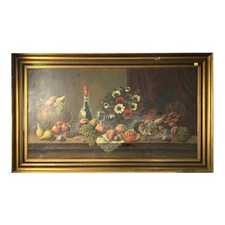 Still Life of Fruit and Wine, 20th-Century, Oil on Canvas For Sale