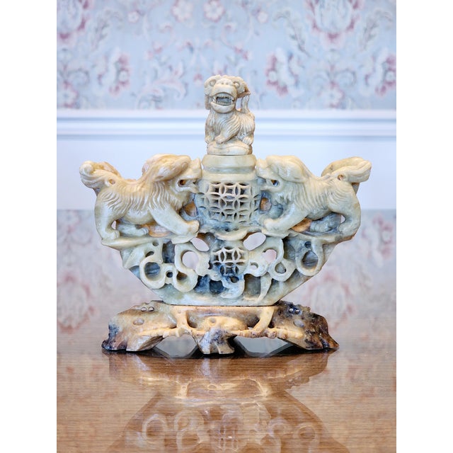 Vintage Antiquity Fu Dog Dragon Trio Decoration Agarbatti Incense Vessel For Sale - Image 11 of 12