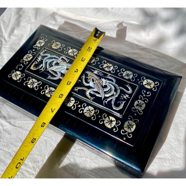 Wood Antique Korean Mother-of-Pearl Inlaid Lacquer Smoking Box – Wabi Sabi Phoenix Motif For Sale - Image 7 of 8