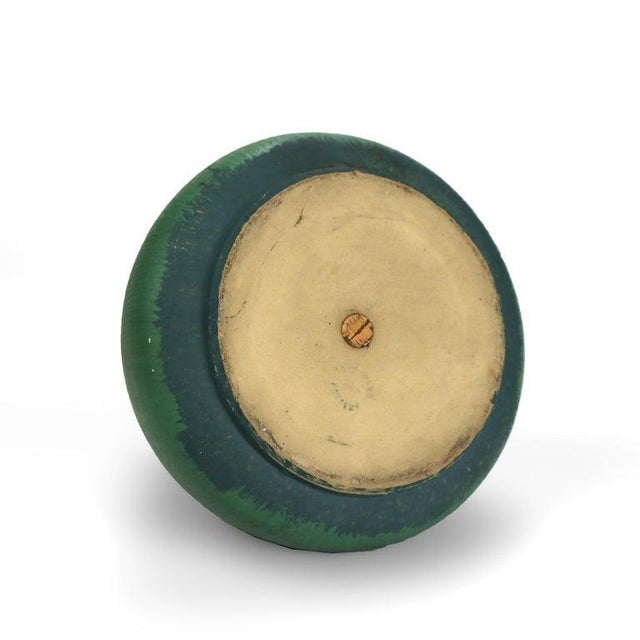 Ceramic Antique Art & Crafts Matte Green Bulbous Pottery Vase Signed C1910 For Sale - Image 7 of 8