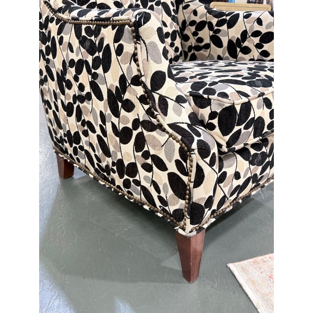 Late 20th Century Sam Moore Upholstered Wingback Lounge Chair in Botanical Leaf Fabric For Sale - Image 5 of 11