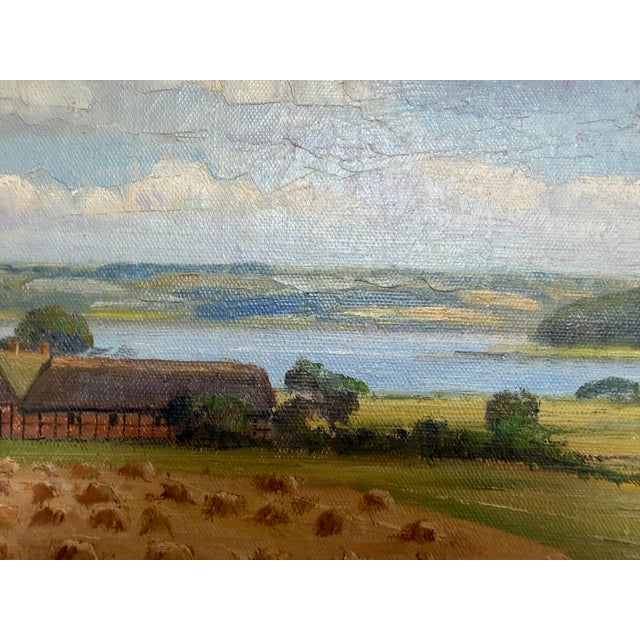 Early 20th Century Henrik Gamst Jespersen (1853-1936) Danish Antique Harvest Landscape Oil Painting For Sale - Image 5 of 12