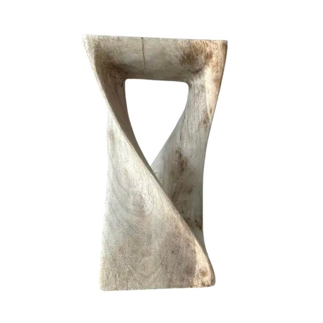 Organic Modern Hand-Carved Bleached Mahogany Pedestal Side Table For Sale - Image 4 of 8