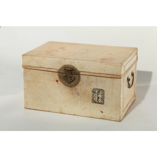 Antique parchment or document box from China from late 1800's to early 1900's is likely made from pig's skin. The box is...
