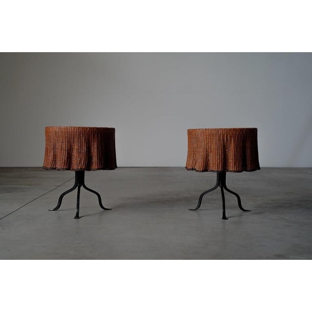 Cast Iron and Rattan Side Tables, Netherlands, 1950s, Set of 2 For Sale - Image 3 of 11