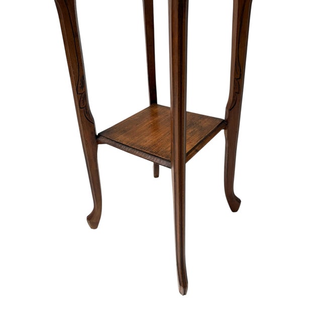 Art Nouveau Pedestal Plant Stand in Hand-Carved Beech & Marble, 1900s For Sale - Image 5 of 10