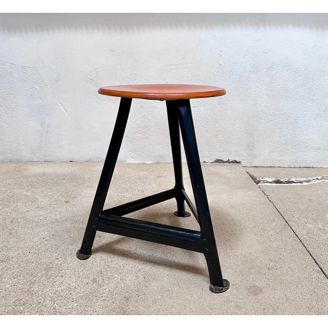This heavy-duty workshop or atelier stool was manufactured in Germany during the 1920s. The authentic piece features a...