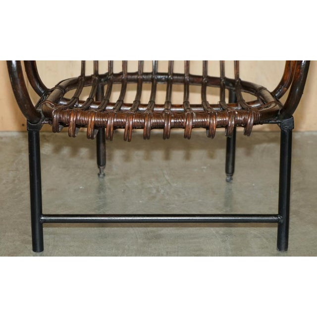 French Bamboo Steel Base Porters Wingback Armchair For Sale - Image 12 of 18