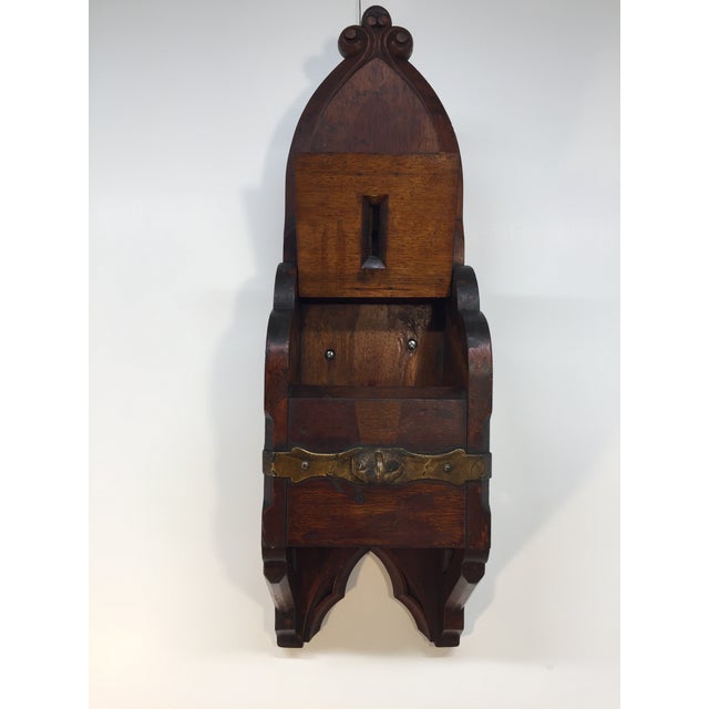 Antique Gothic Trefoil Walnut Donation Box With Lockable Swing Lid For Sale - Image 4 of 18