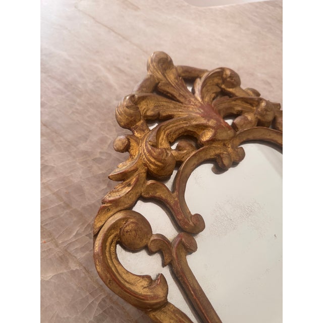 Antique Italian Rococo Giltwood Mirror, Carved Scroll & Acanthus Crest For Sale In Houston - Image 6 of 9