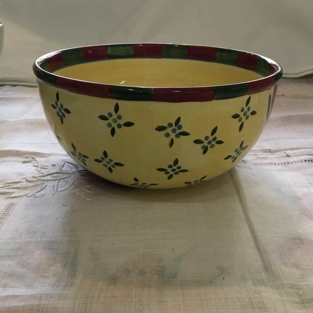 Yellow 1980s Dansk Large Serving Yellow and Red Bowl With Floral Print For Sale - Image 8 of 9