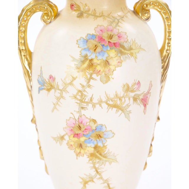Antique German Porcelain Hand Painted / Gilt Decorative Vase For Sale - Image 10 of 12