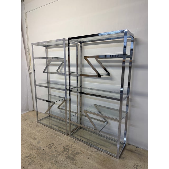 Metal Design Institute America Chrome and Glass Etageres / Bookcases, 1970s - A Pair For Sale - Image 7 of 14