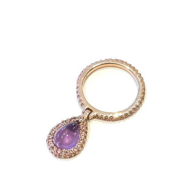 Bochic “Capri” Vintage Diamond & Amethyst Tear Drop Ring Set In 18K Gold & Silver Natural Amethyst 1.00 carats Natural...