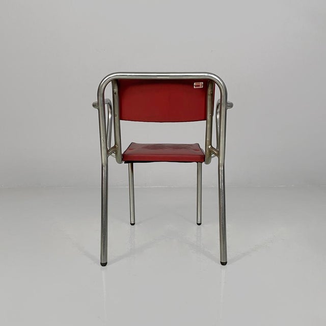Metal Italian Art Deco Metal and Red Faux Leather Chairs, 1930s, Set of 4 For Sale - Image 7 of 18
