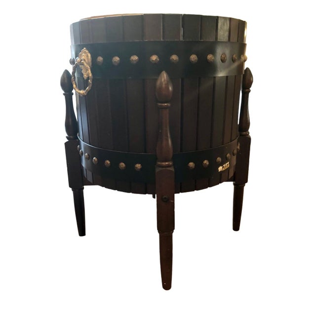 Vintage Mid Century Elevated Barrel Planter Pot by Karimoku For Sale - Image 4 of 9