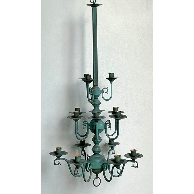 Vintage Boho Verdigris 15 Arm Chandelier For Sale In West Palm - Image 6 of 12