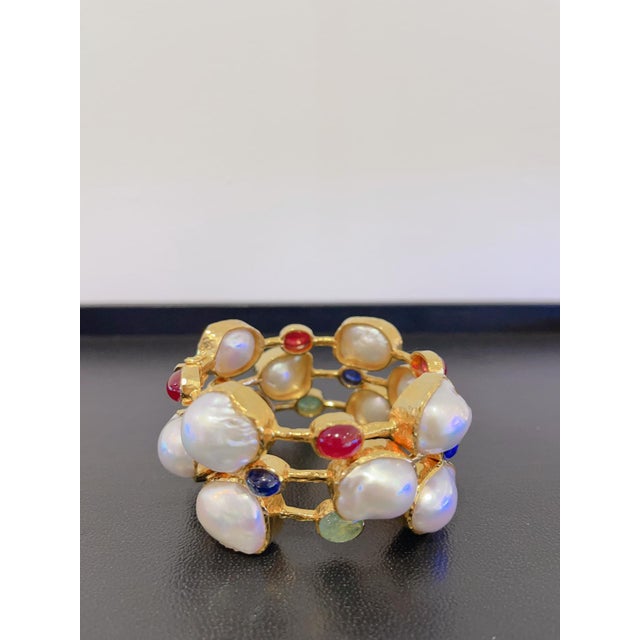 Bochic “Capri” Vintage Ruby & South Sea Pearl Bangle in 18K Gold & Silver For Sale - Image 14 of 18