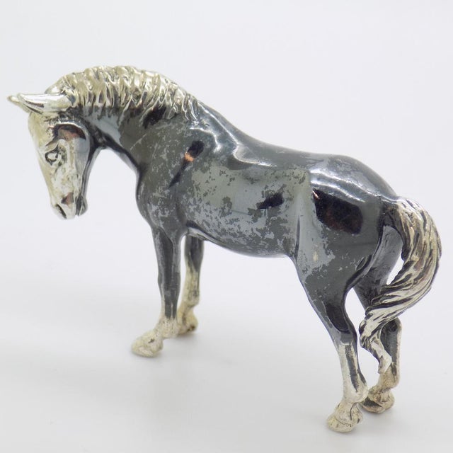 Vintage Italian Handmade Genuine Silver Saturno Branded Darkened Horse Figurine, 1980s For Sale - Image 3 of 13