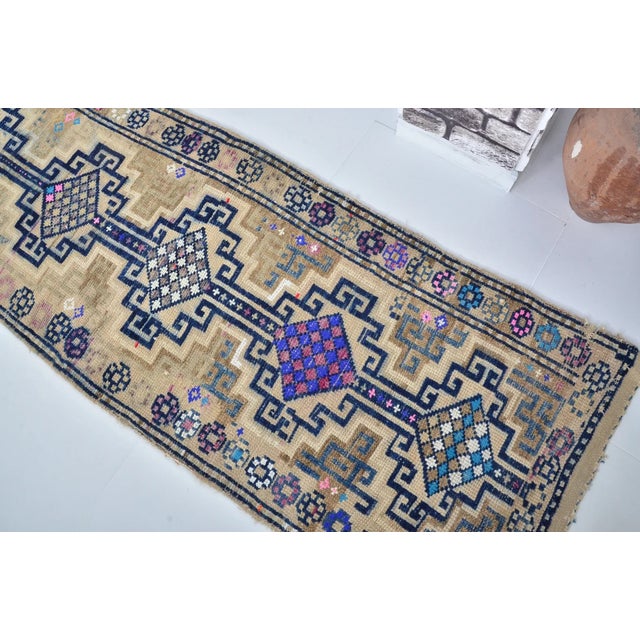 Tan Antique Vintage Hallway Runner For Sale - Image 8 of 10