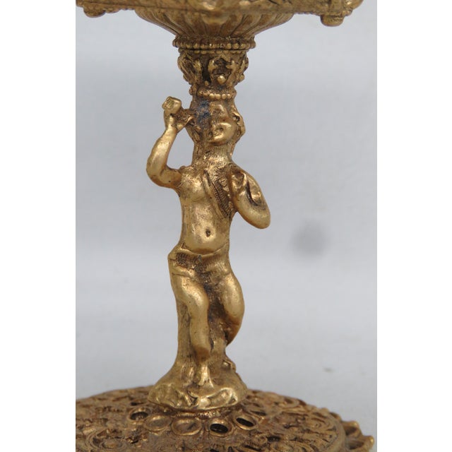 Mid-Century Modern Dar Glo Ny Lidded Glass Salt Cellar on Gilt Brass Filigree Cherub Pedestal 5011b For Sale - Image 3 of 11