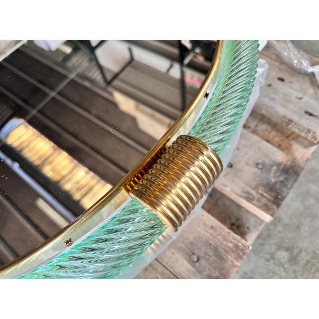 Italian Mirror in Green-Wather Torchon Torciglione Murano Glass by Simoeng For Sale - Image 4 of 8