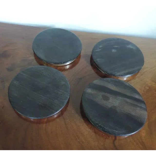 19th Century Dutch Neoclassical Silver & Ebony Hardwood Wine Coasters - Set of 4 For Sale - Image 9 of 11
