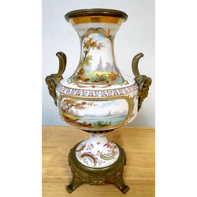 Gold 19th C. Sevres Louis XVI Style Ormolu Mounted Blanc Background Vase For Sale - Image 8 of 11
