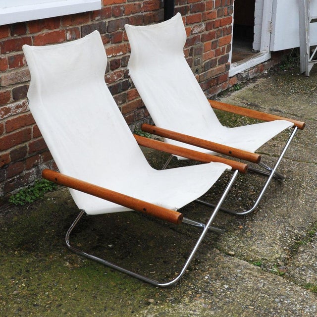 Set of NY Chairs in White Canvas attributed to Takeshi Nii, Japan, 1950s For Sale - Image 5 of 14