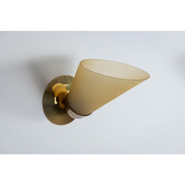 Vintage Brass Sconces with Decorated Yellow Glass Shades, 1960s, Set of 3 For Sale - Image 14 of 18