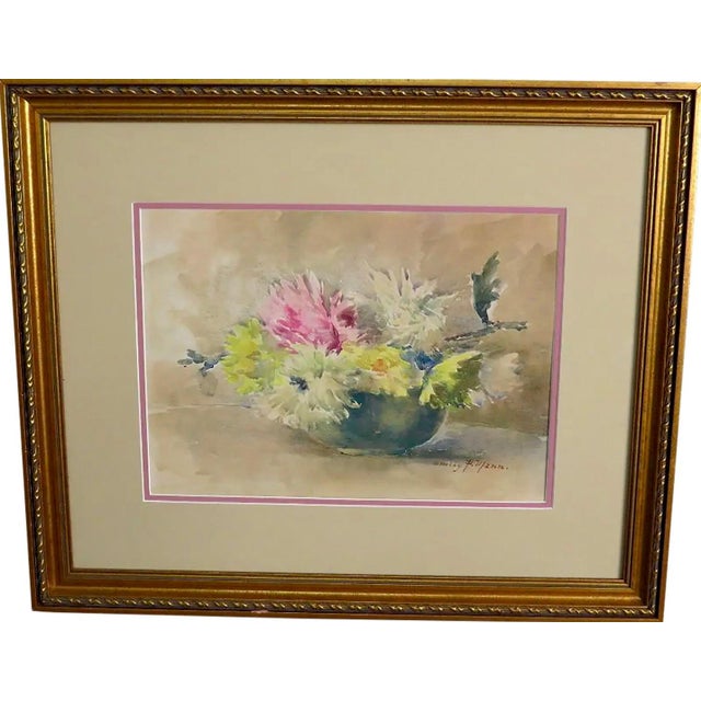 English Antique Emily F. Mann Floral Still-Life Watercolor Triple Matted Gilt Framed For Sale - Image 3 of 10