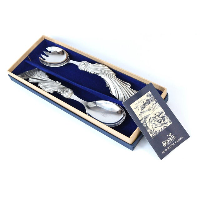 Vintage Seagull Pewter Sheffield Canada Salad Servers Spoon Fork Iris Design For Sale In Panama City, FL - Image 6 of 14