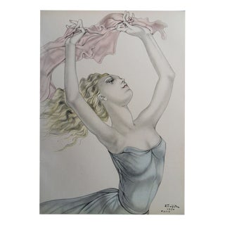 Leonard Tsuguraru Foujita, Dancer with a Pink Scarf, Lithograph For Sale