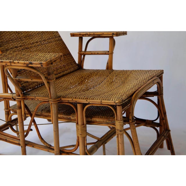 French Riviera Rattan and Bamboo Recliner Chair, 1920s For Sale - Image 6 of 9