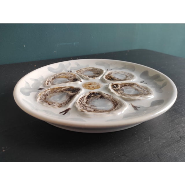 Mid-Century Modern Vintage French Oyster Plate in Faience, Saint Amand, 1970s For Sale - Image 3 of 8
