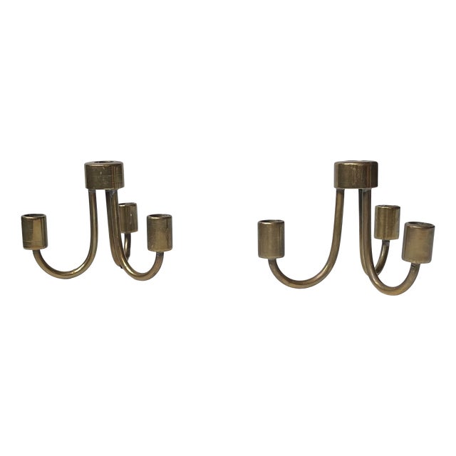 Small Danish Candleholders in Brass, 1960s, Set of 2 For Sale