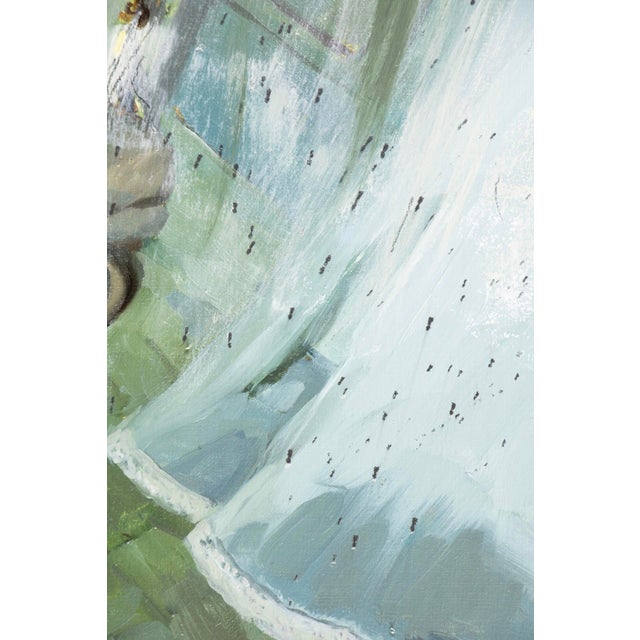 Contemporary Ashore by Nadezda | Oil on panel Painting of a woman sitting on a chair in a room. For Sale - Image 3 of 5