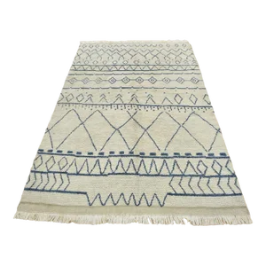 Moroccan Rug 5’10” X 8’4” Ivory Blue Wool Contemporary Hand-Knotted Carpet