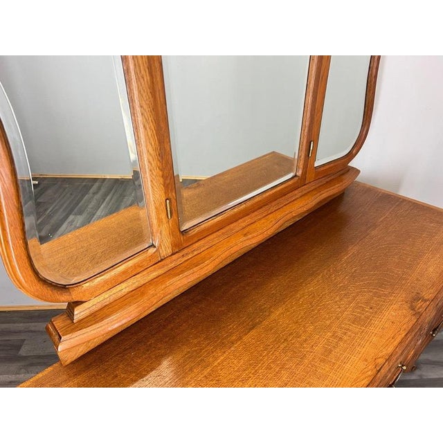 Vintage French Louis Style Oak Dressing Table with Mirror For Sale - Image 3 of 12