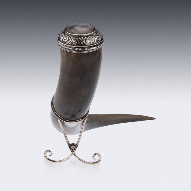 19th Century Scottish Horn, Banded Agate & Solid Silver Table Snuff Mull, 1870 For Sale - Image 5 of 18